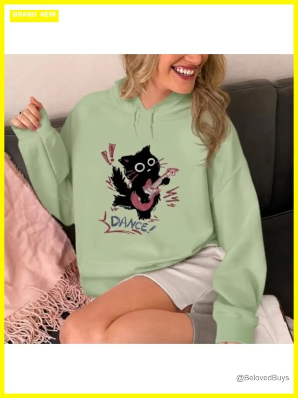 Cat Hoodie Womens Cotton Blend Graphic Pullover Y2k Grunge Kawaii Sweatshirt